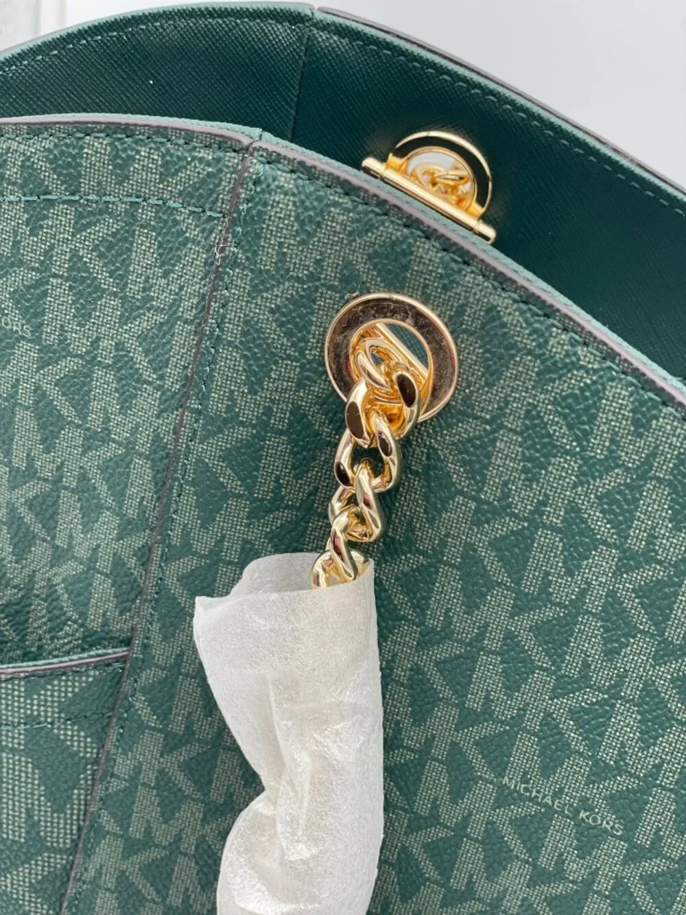 Michael Kors Jet Set Large Signature Logo Bag w/ Racing Green Continental Wallet